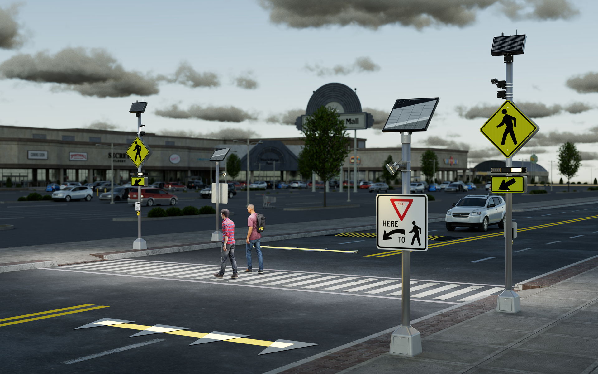 Pedestrian crossing at an RRFB-equipped crosswalk