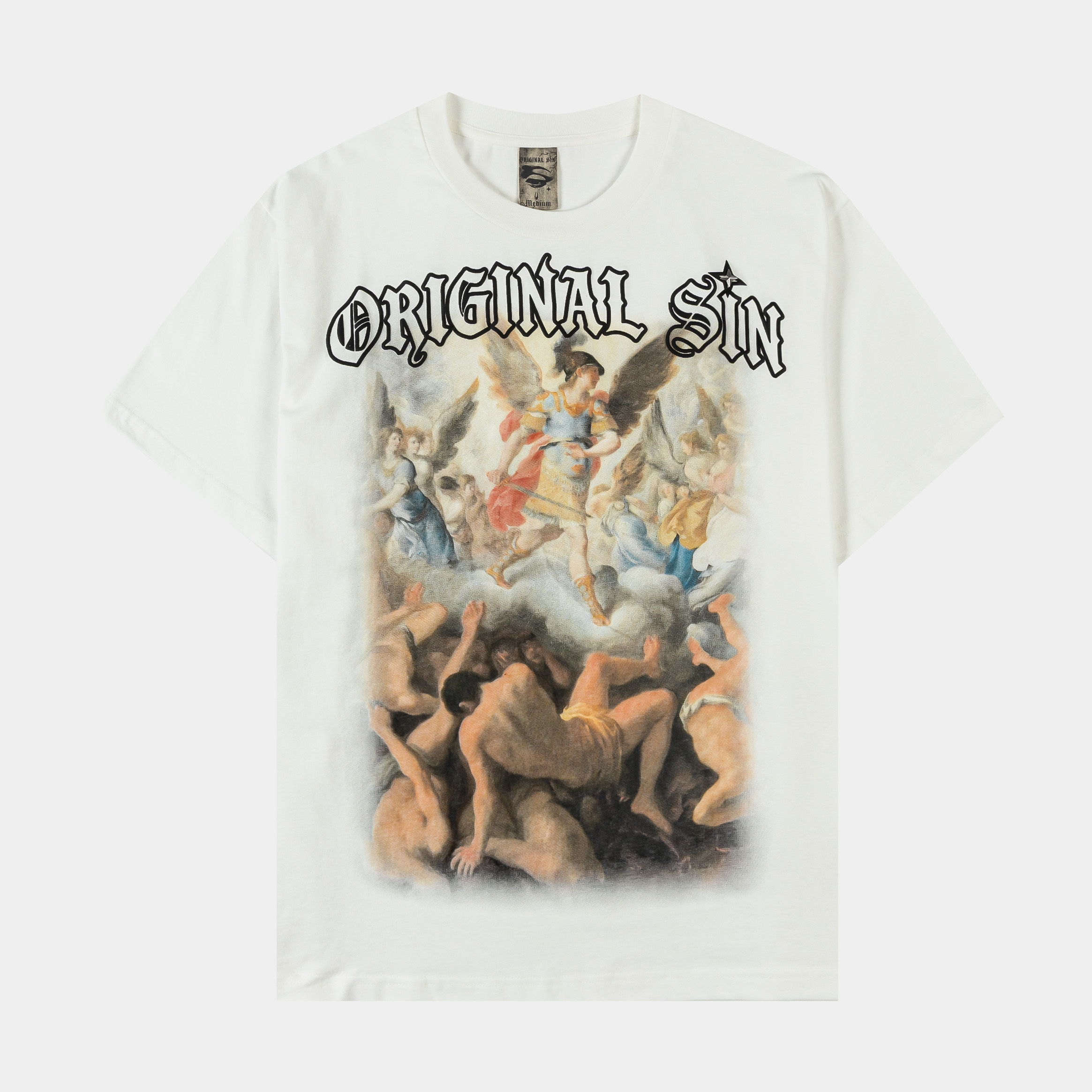 White t-shirt featuring 
