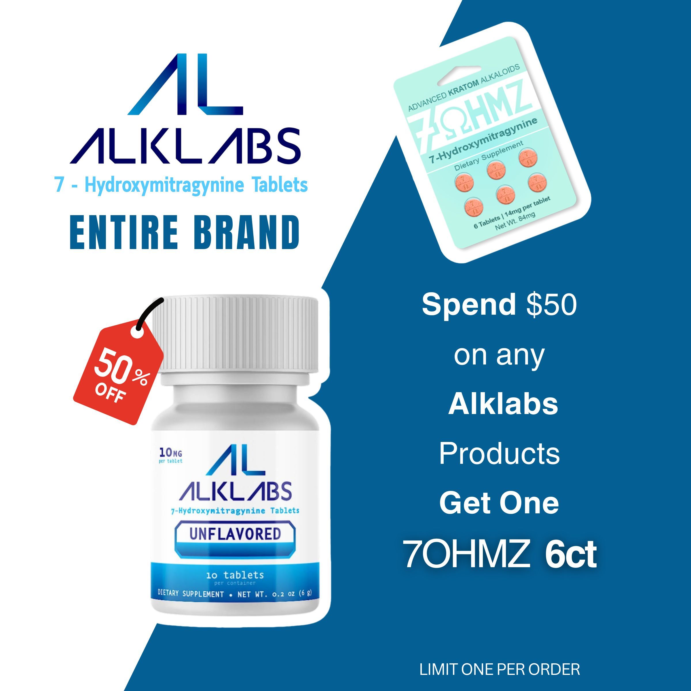 Promotional image for ALKLABS products with discount offer.