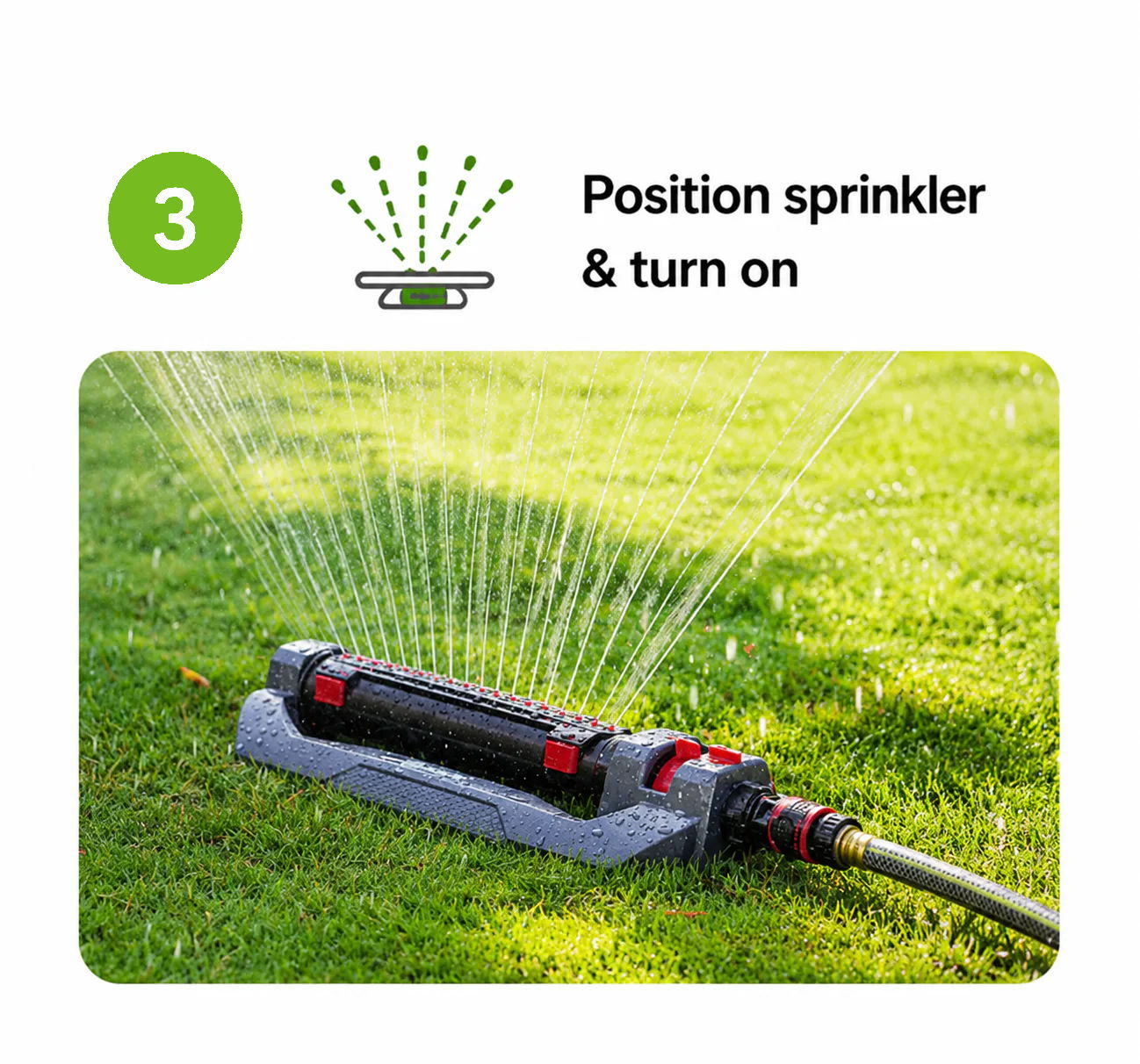 Sprinkler positioned on grass, water spraying out, indicating activation.