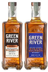 Two bottles of Green River bourbon whiskey, one full proof and one wheated.