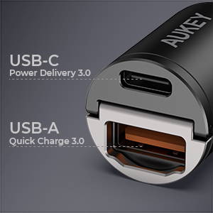 AUKEY CC-A3 Dual-Port(USB-C/USB-A) Car Charger - 30W