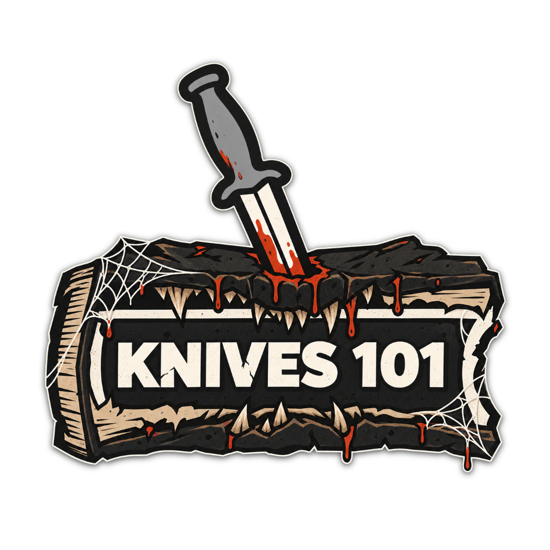 Logo featuring a knife stabbing a monster book with the text 