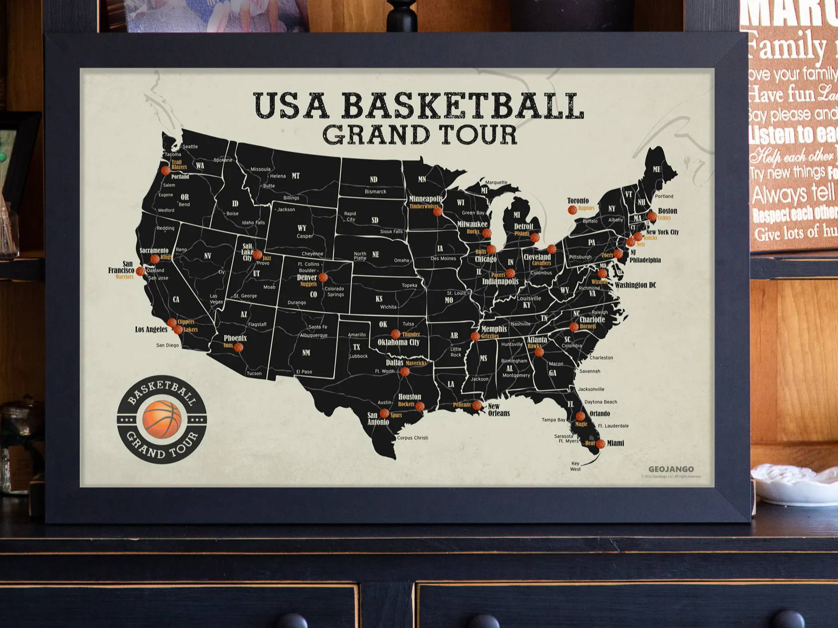 NBA stadium map print
