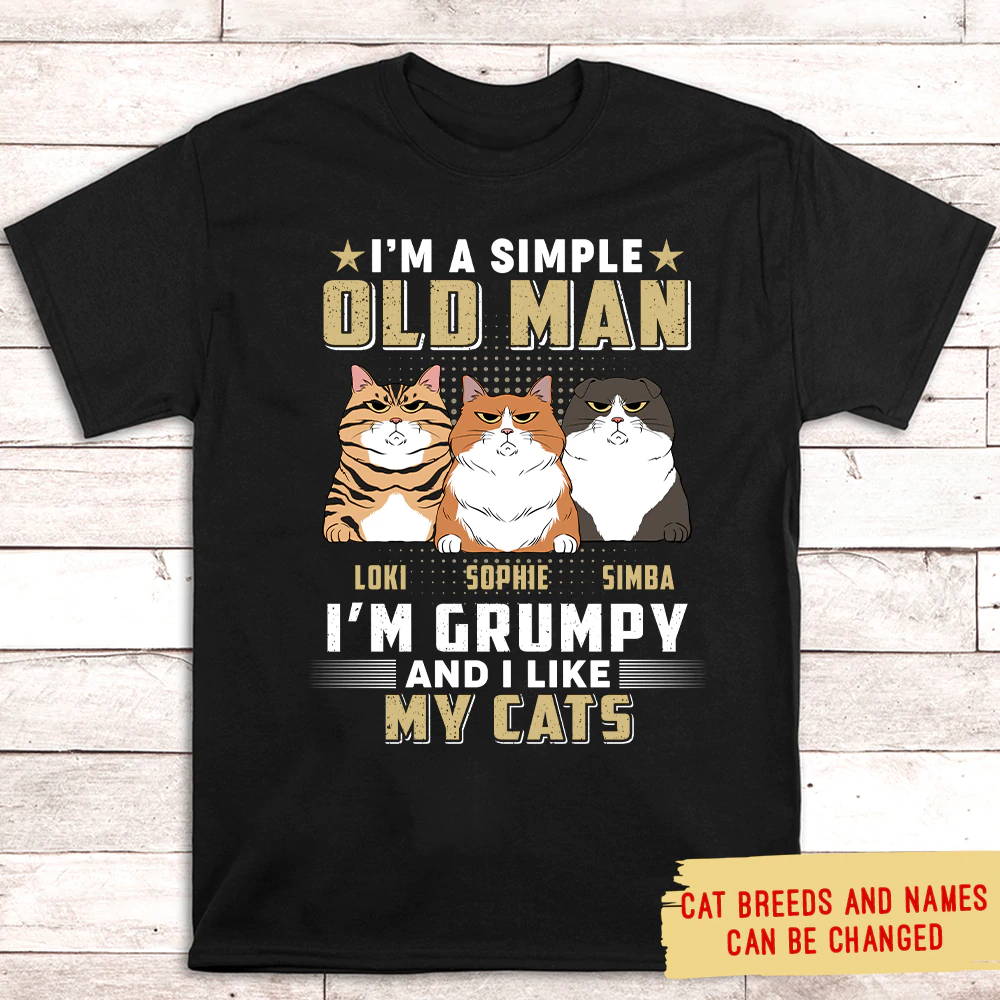 SIMPLE OLD MAN CAT - PERSONALIZED CUSTOM UNISEX T-SHIRT