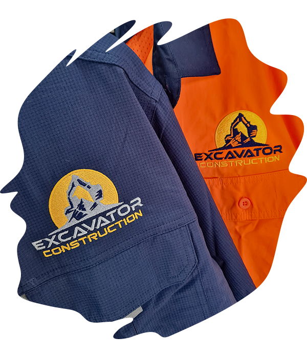 Blue and orange high-visibility work shirts with 