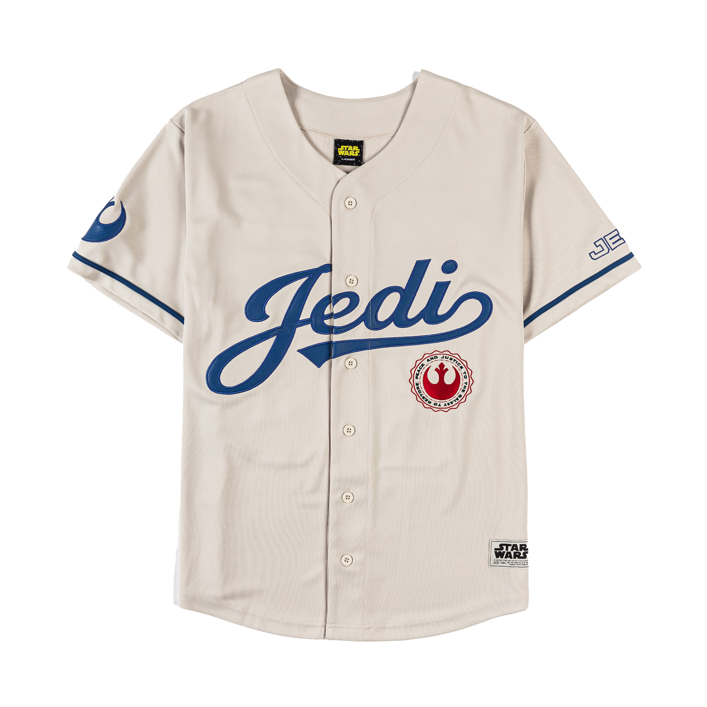 Beige baseball jersey with blue 