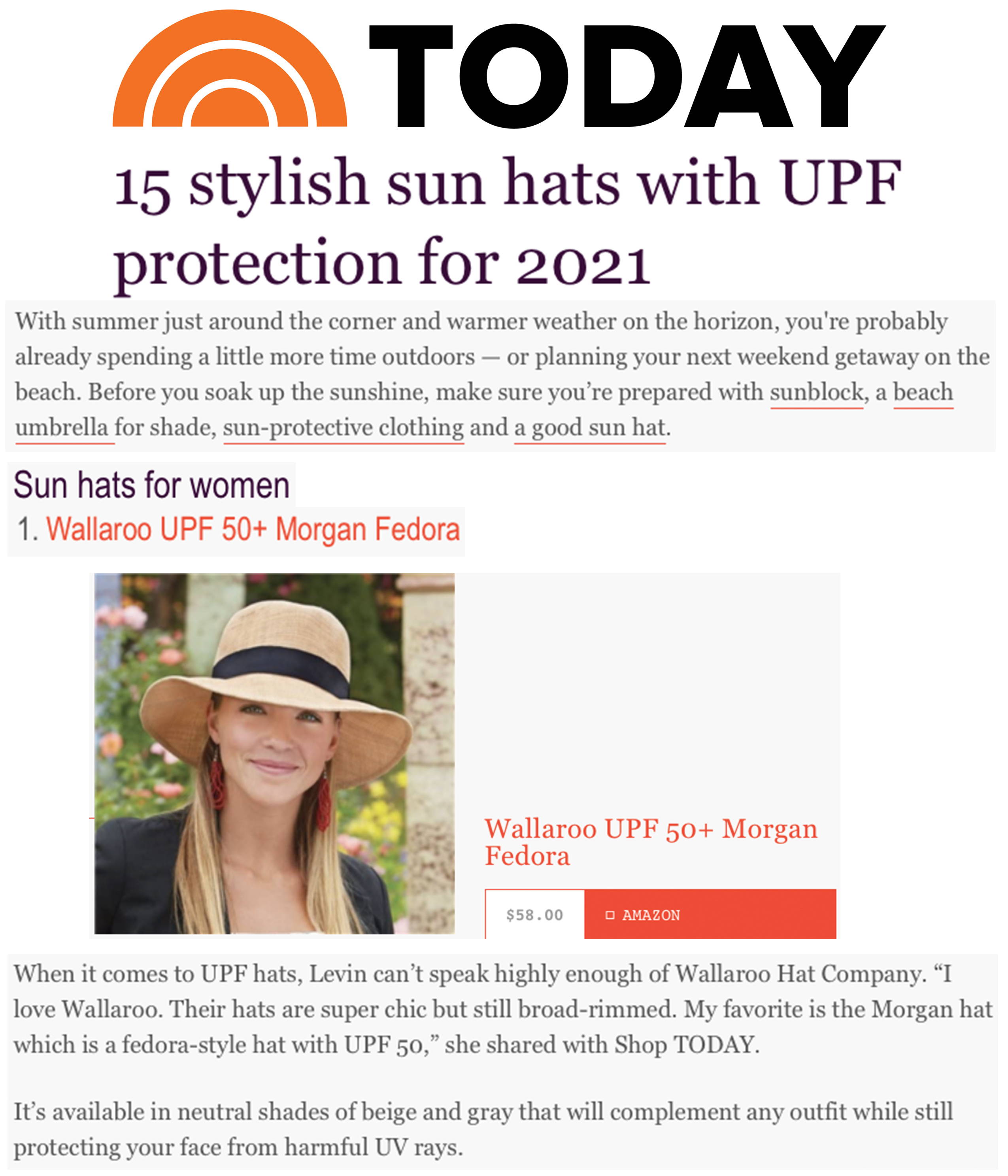 Wallaroo Featured on Today's Roundup of Sun Protection Hats