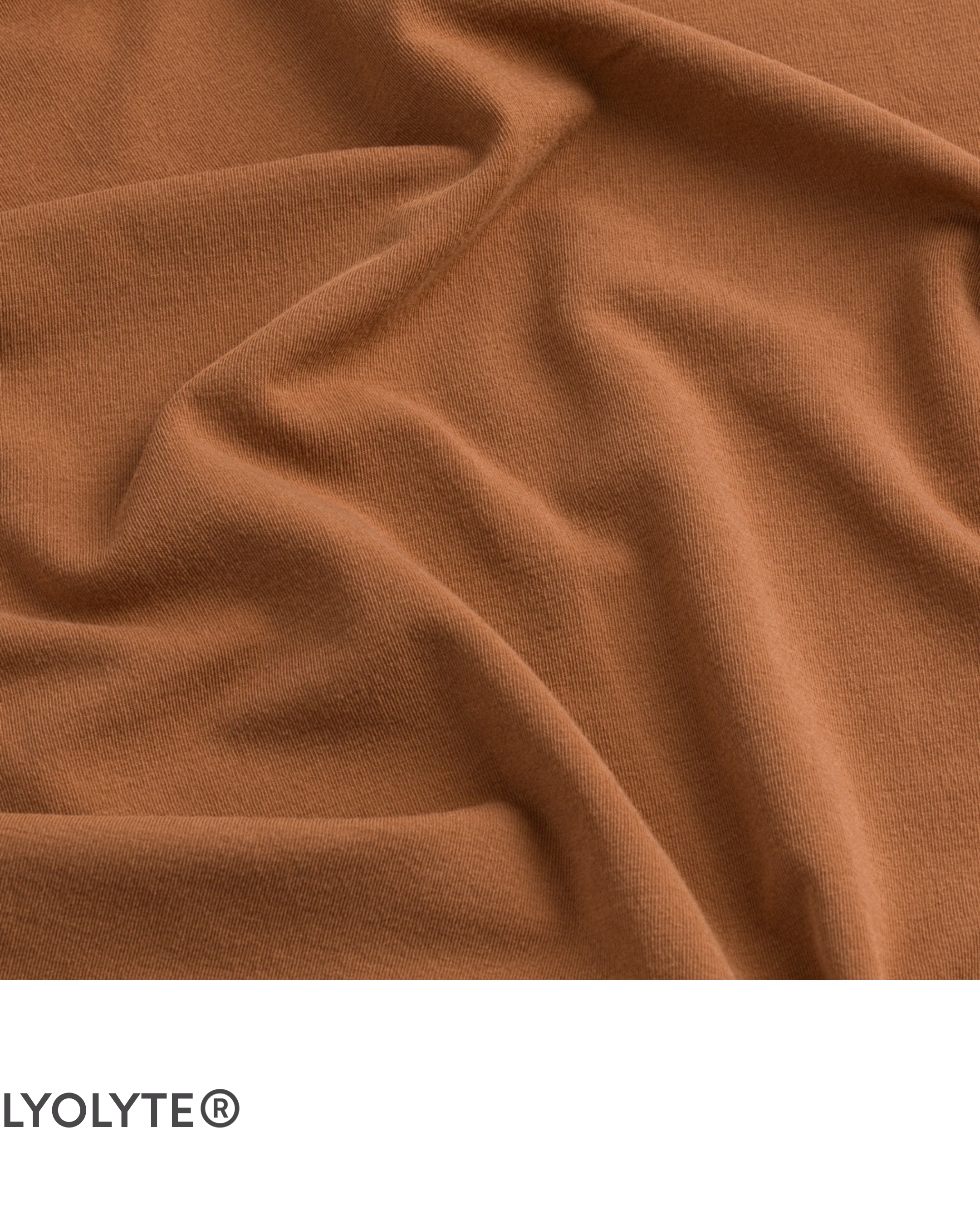 Brown fabric with soft, wrinkled texture, labeled 