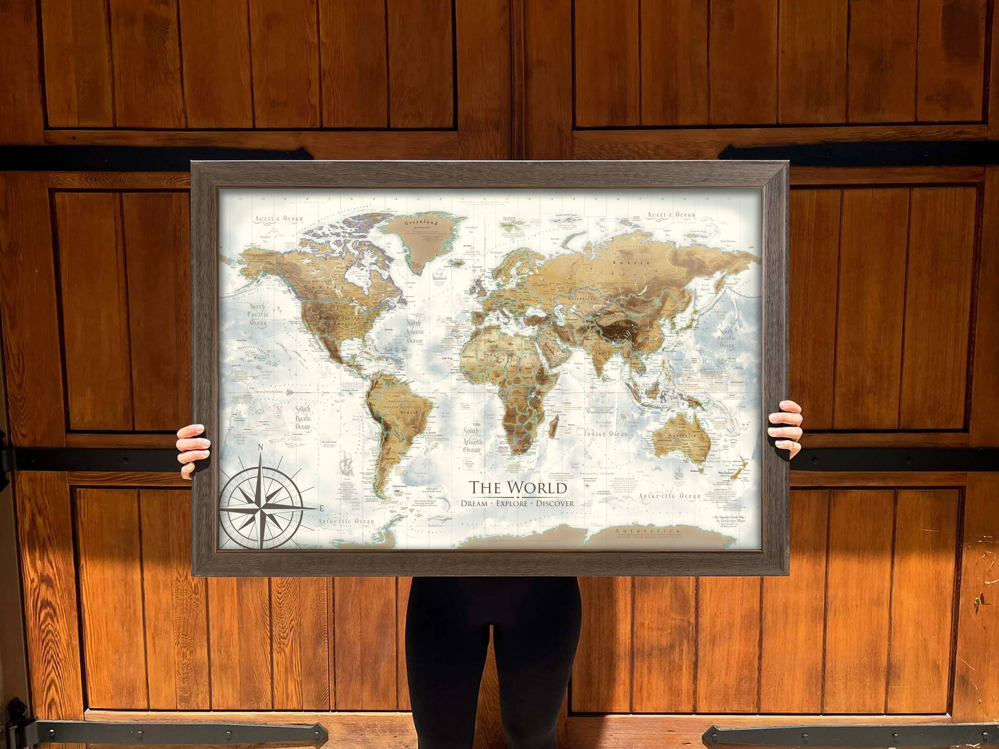 framed world map with countries