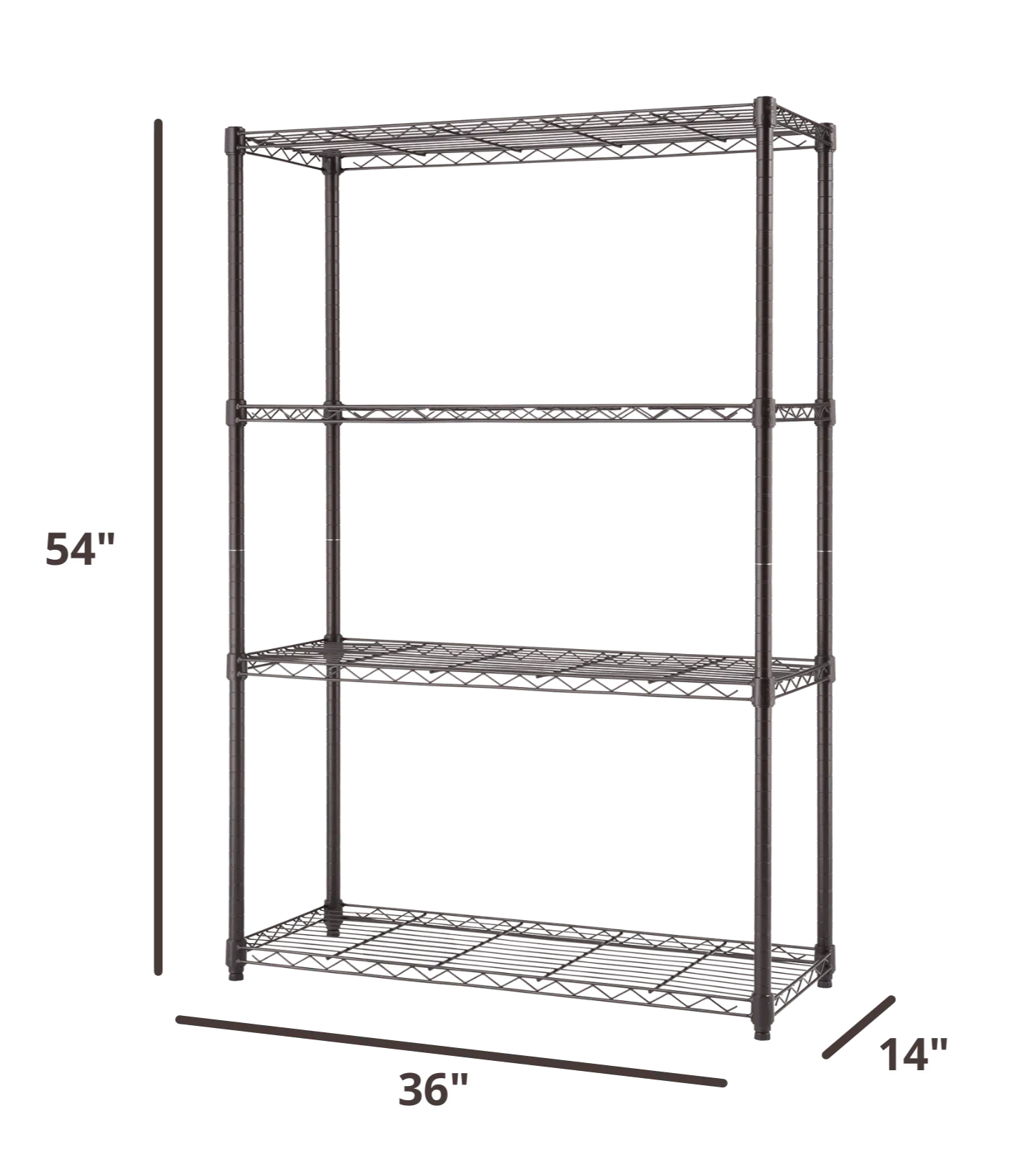 54 inches tall by 36 inches wide wire shelving rack in bronze color