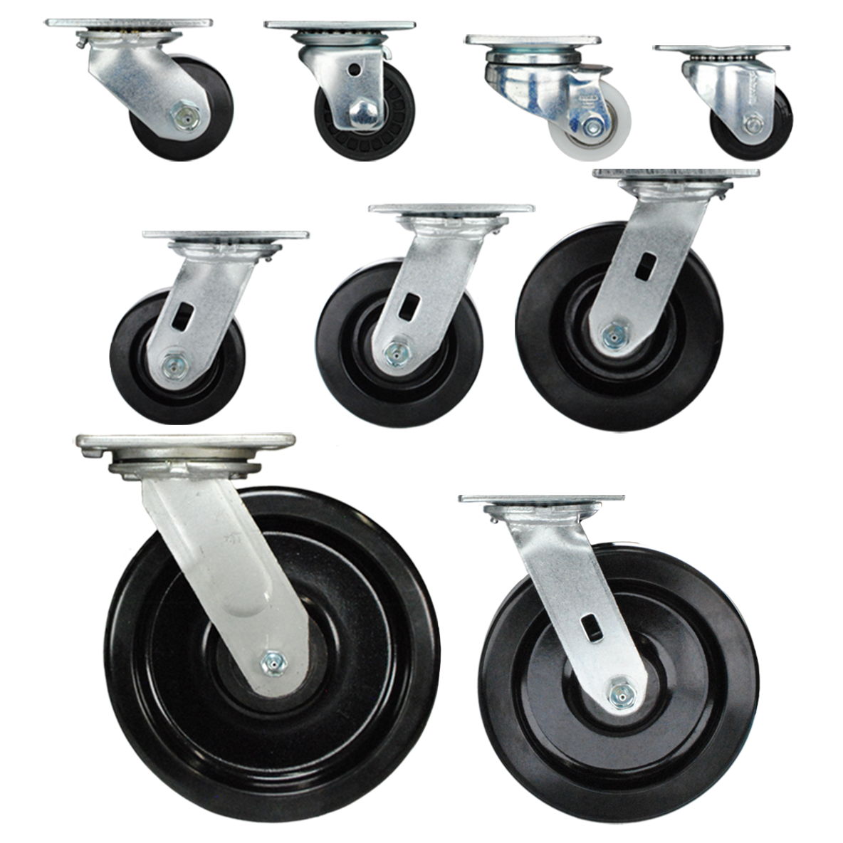 Find plate casters with wheels sizes ranging from 1-3/4