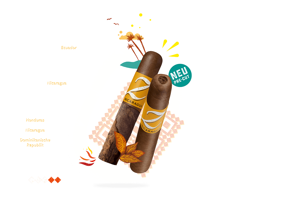 Geschmacksdetails über die Zino Nicaragua Half Corona-Zigarre mit Pre-Cut. Informationen über Tabak, Blend, Hauptaromen, Genusszeit und Intensität. 