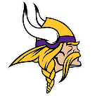 Viking helmet logo with a braided beard and horned helmet.