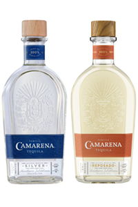 Two bottles of Camarena tequila, one silver and one reposado.
