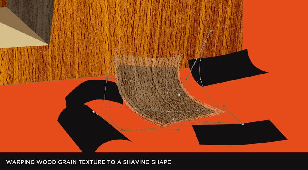 Warping wood grain texture to a shaving shape in Photoshop using distort functions
