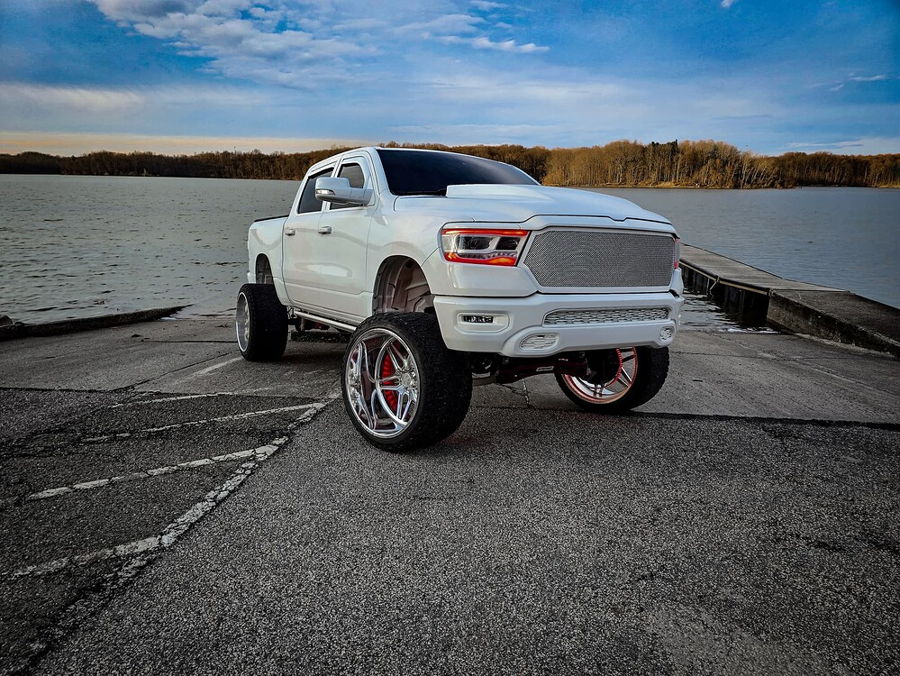 Exterior three-quarter view of Kyle's 2019 Dodge RAM Bighorn 1500 with HornBlasters Outlaw train horn featured customer install gallery photo 1