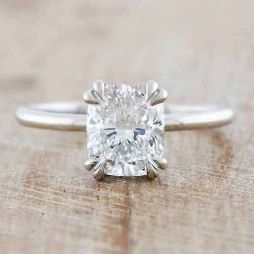 cushion cut double claw prong ring
