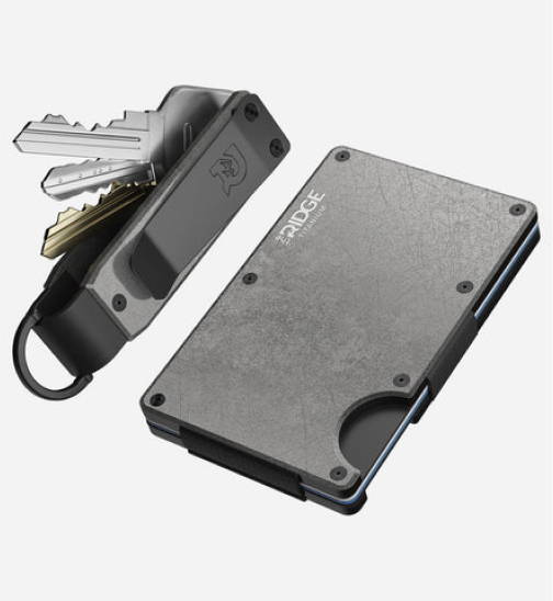 Ridge wallet and ridge keycase in stonewashed titanium