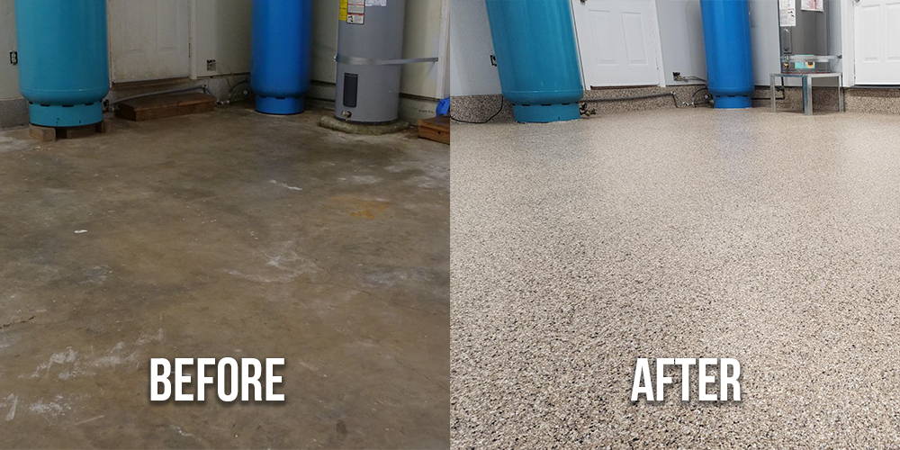 epoxy flake flooring before and after