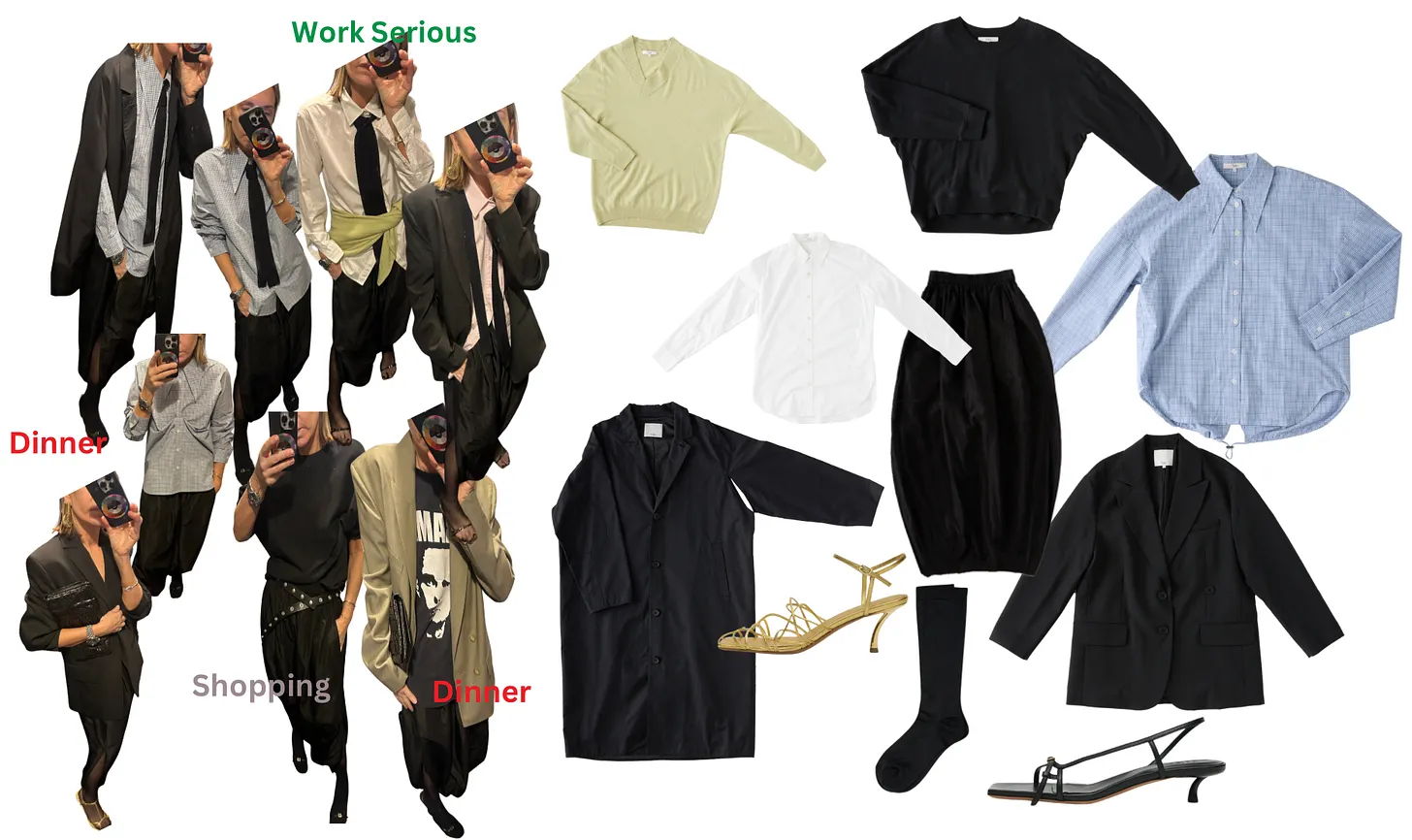 Fashion outfits displayed alongside clothing items and accessories.