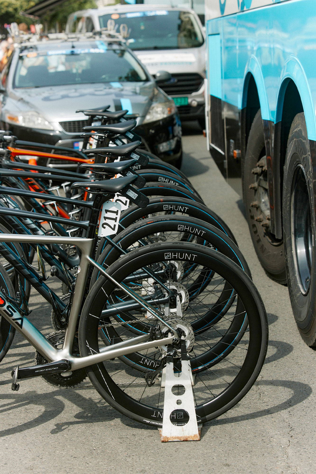 Team bikes lined up