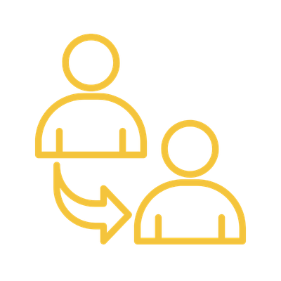 Two figures with an arrow indicating exchange or referral.
