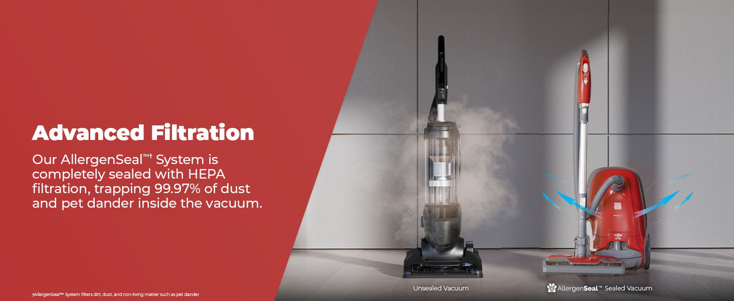 Vacuum cleaners with advanced filtration technology displayed on a clean background.