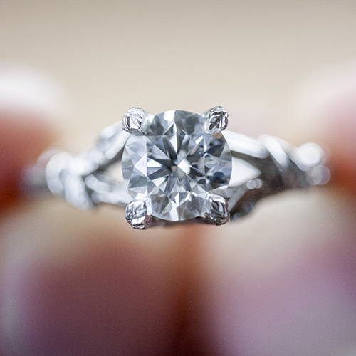 round diamond nature inspired ring
