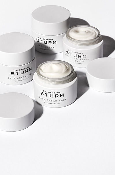 Four jars of Dr. Barbara Sturm skincare products on a white background.