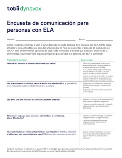 Encuesta de comunicación para personas con ELA de Tobii Dynavox.