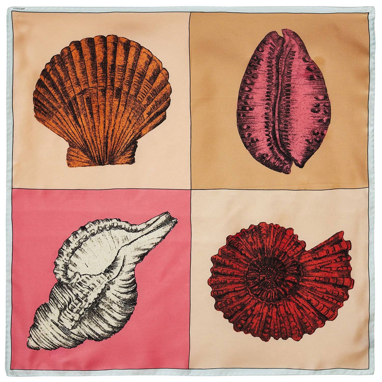Oroton Silk Scarf Sea Shells Pink Orange