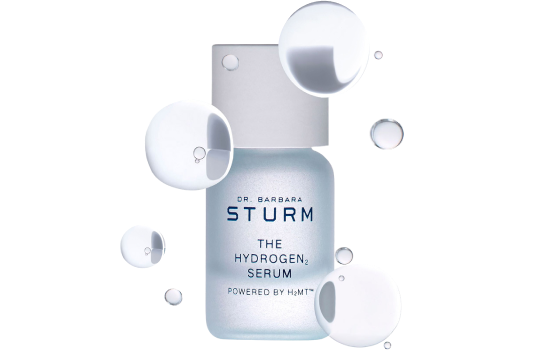 A bottle of hydrogen serum with bubbles around it.