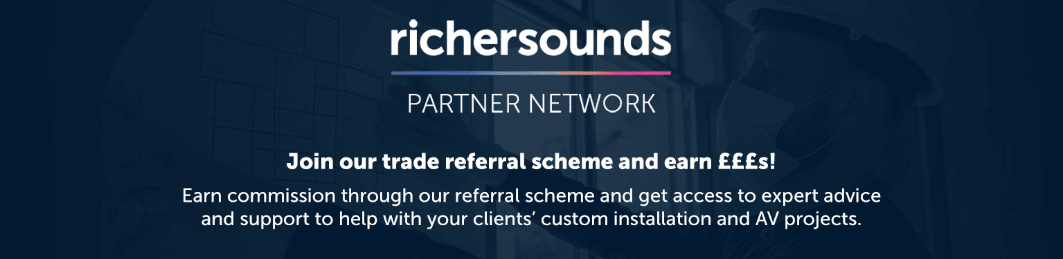 Richer Sounds Partner Network advertisement for trade referral scheme and commission.
