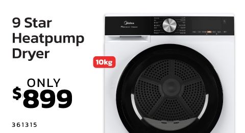 9 Star Heatpump Dryer, 10kg, priced at $899.