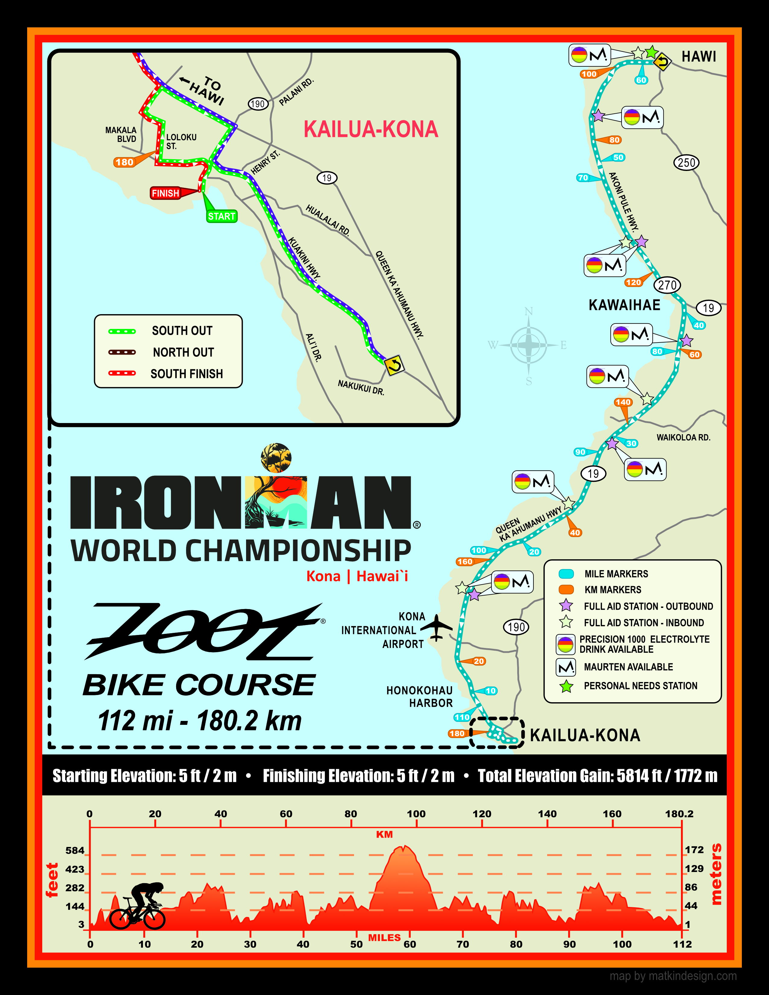 Grafik der Radstrecke der IRONMAN WM Hawaii 2026.