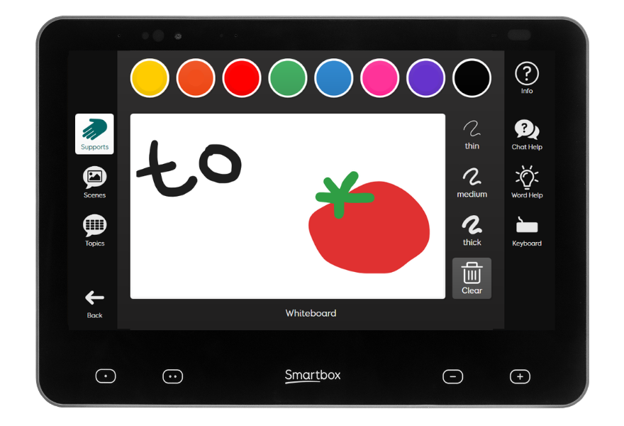 Grid Pad 13 communication device displaying whiteboard feature on Aphasia Duo vocabulary software.