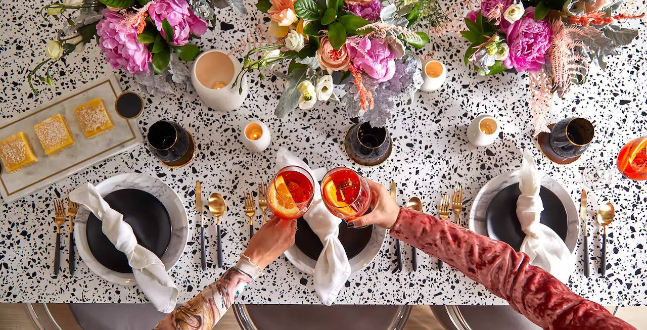 Toasting over Café Social Studies Tablescape 