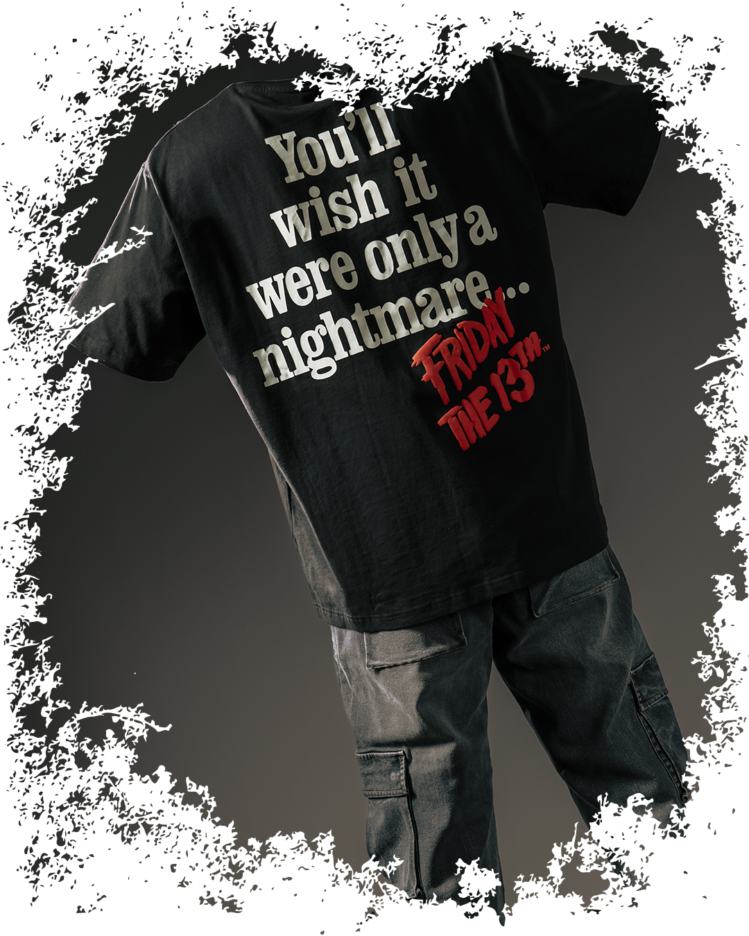 Black T-shirt with text referencing 