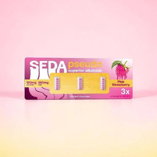Seda product packaging featuring three items with pink and yellow design.