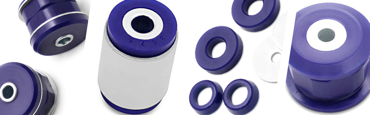 Photo collage of mounts and bushings for off-road vehicles.