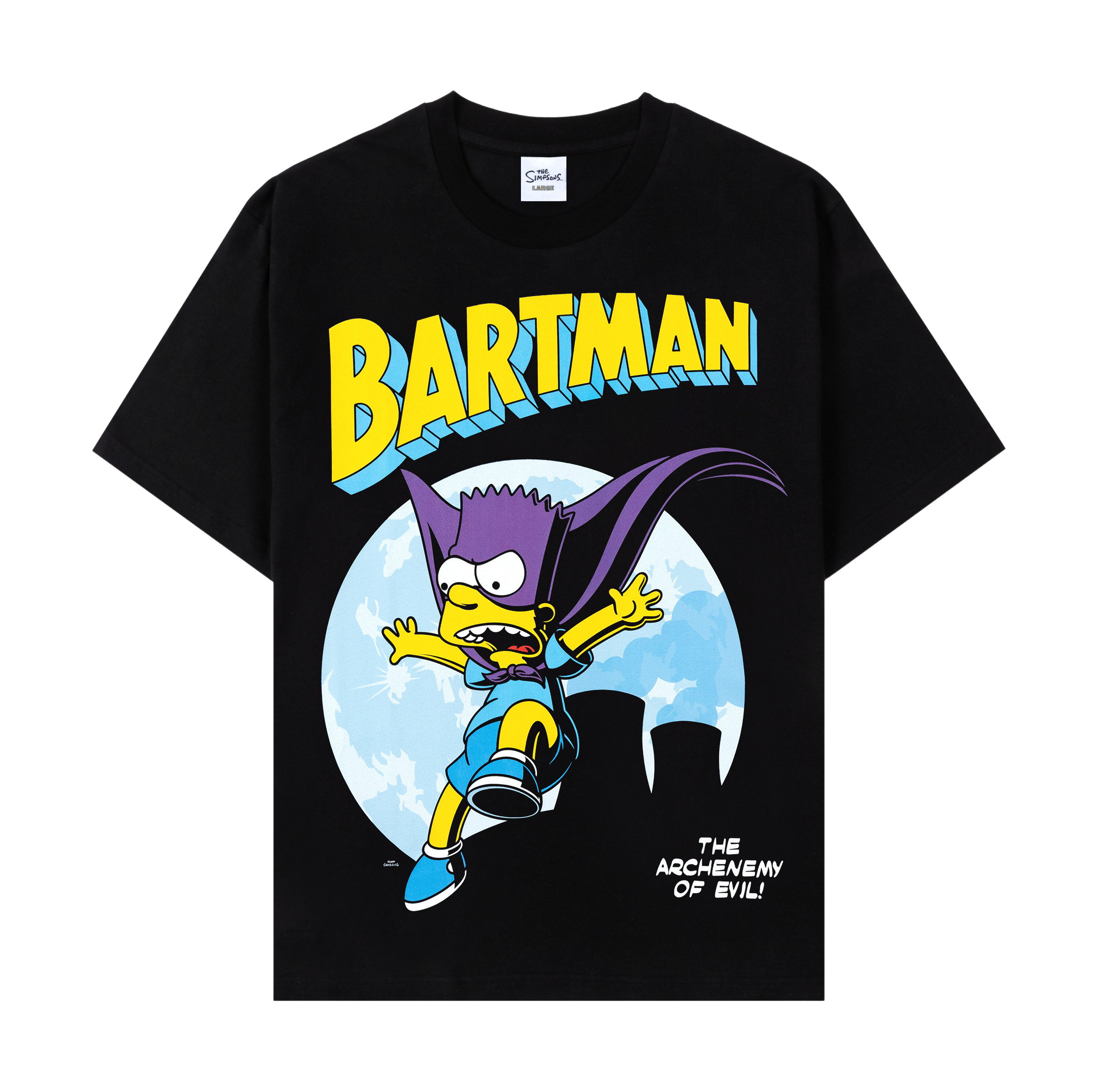 Black t-shirt featuring Bartman graphic from The Simpsons.