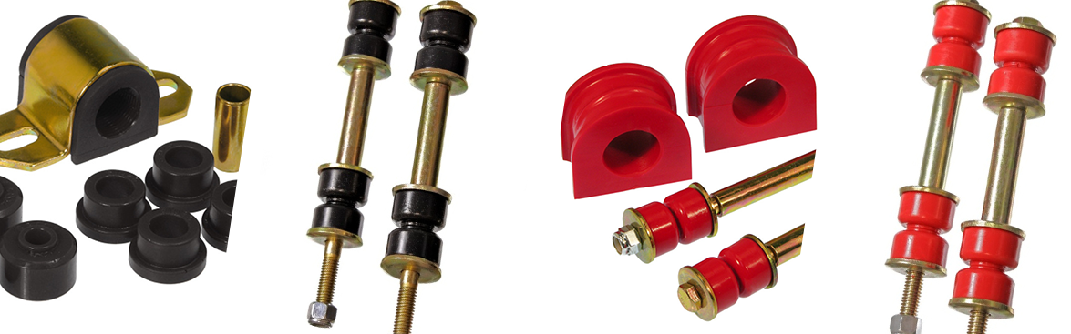 This page features a photo collage of sway bar bushings and endlinks for off-road vehicles.