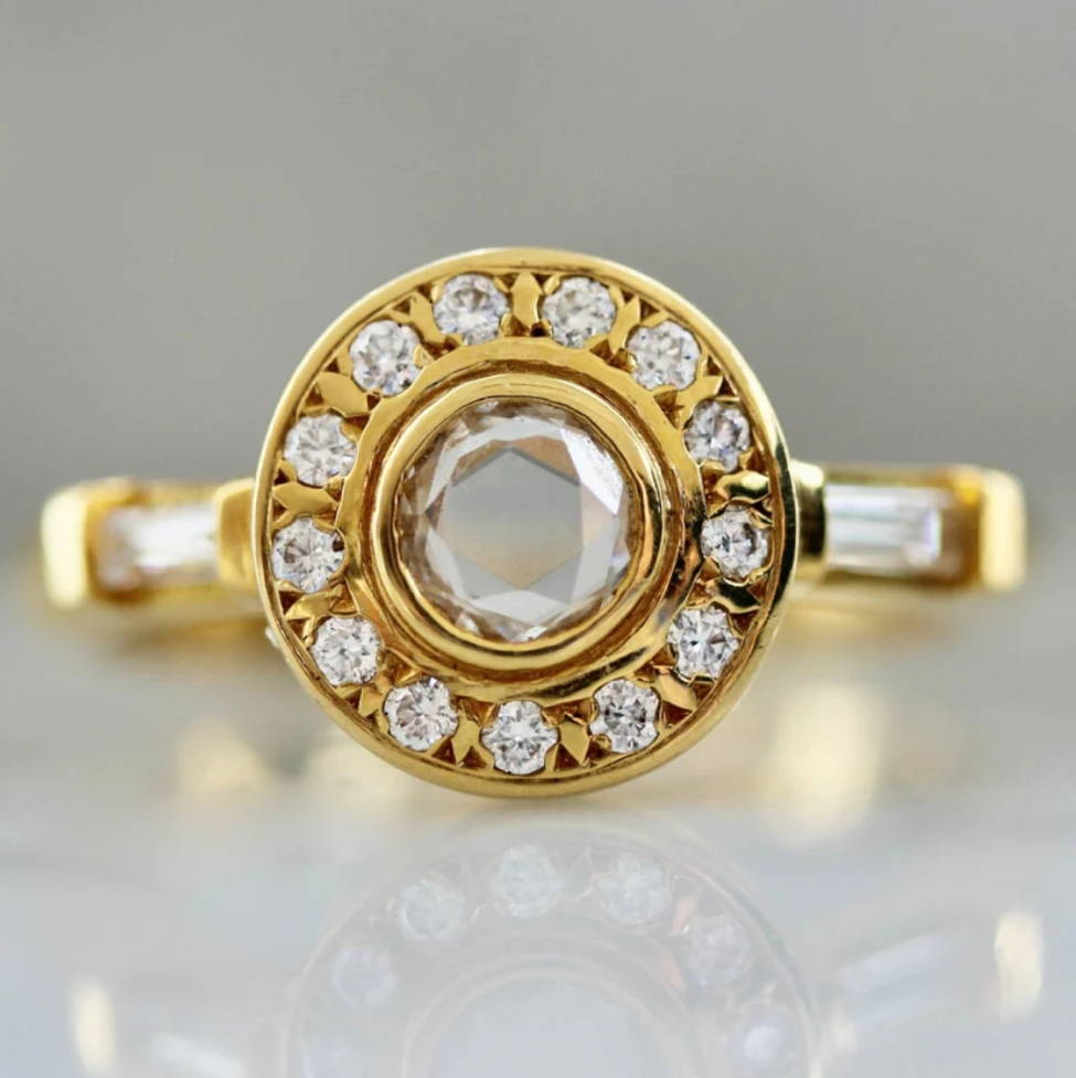 round rose cut diamond vintage engagement ring