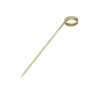 A plain bamboo pick with a looped design on the end