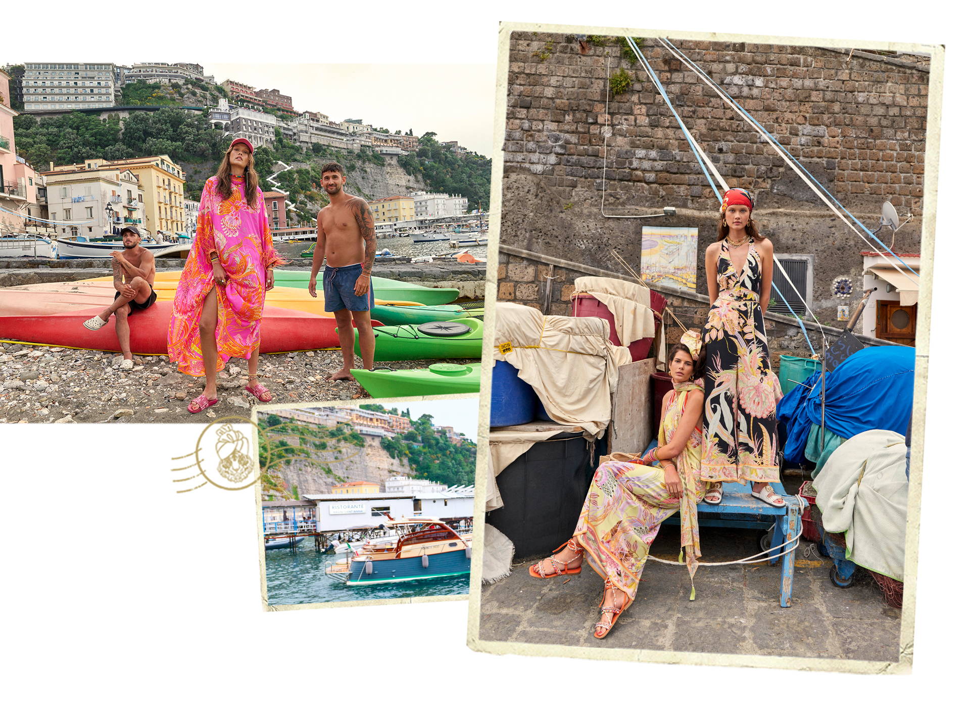 models in Italy wearing bright CAMILLA printed outfits