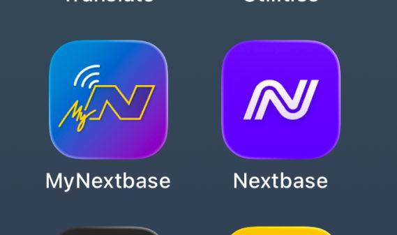 Two app icons: MyNextbase and Nextbase on a smartphone screen.