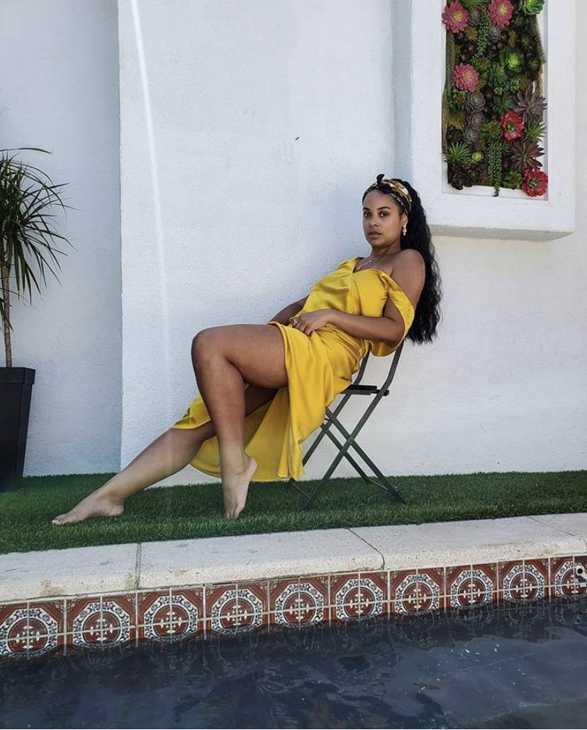 Yellow bias cut silk slip dress