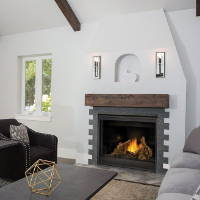 Napoleon Ascent B42 Gas fireplace installed in wall brick surround mantel