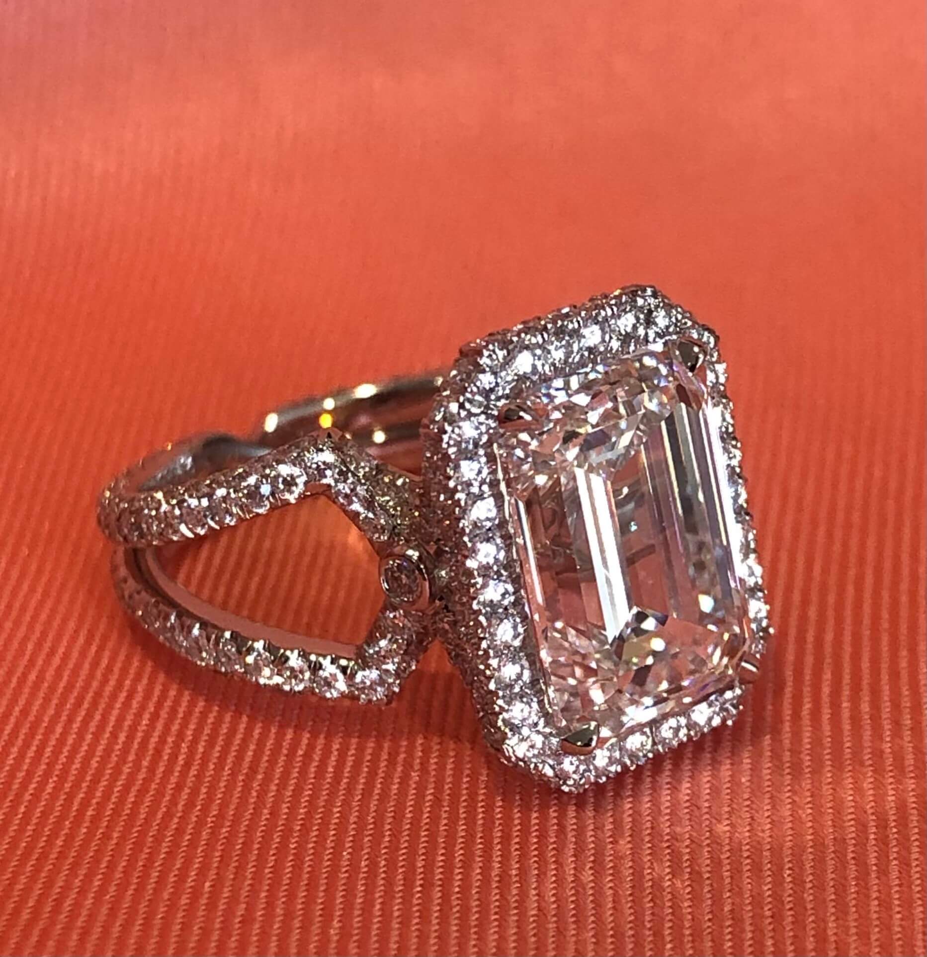 one of a kind emerald cut engagement ring